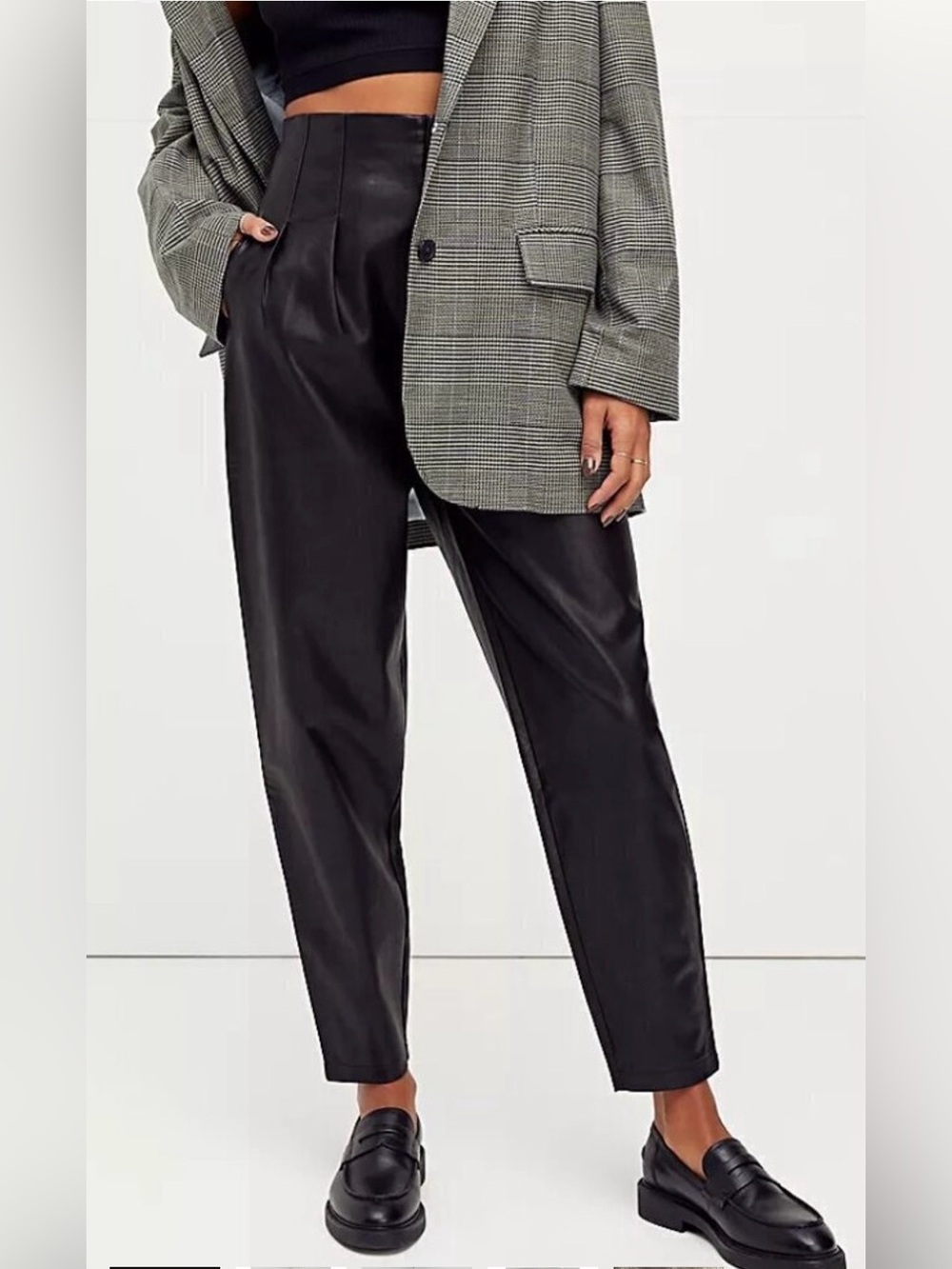 Free People Black Faux Leather High-Waist Tapered Pants